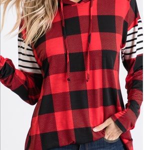 2x buffalo plaid with stripe accent